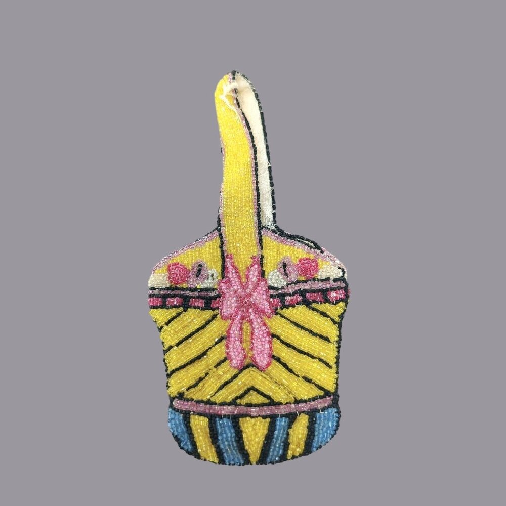 Vintage 60s Micro Mini Bag Beaded Yellow Japan